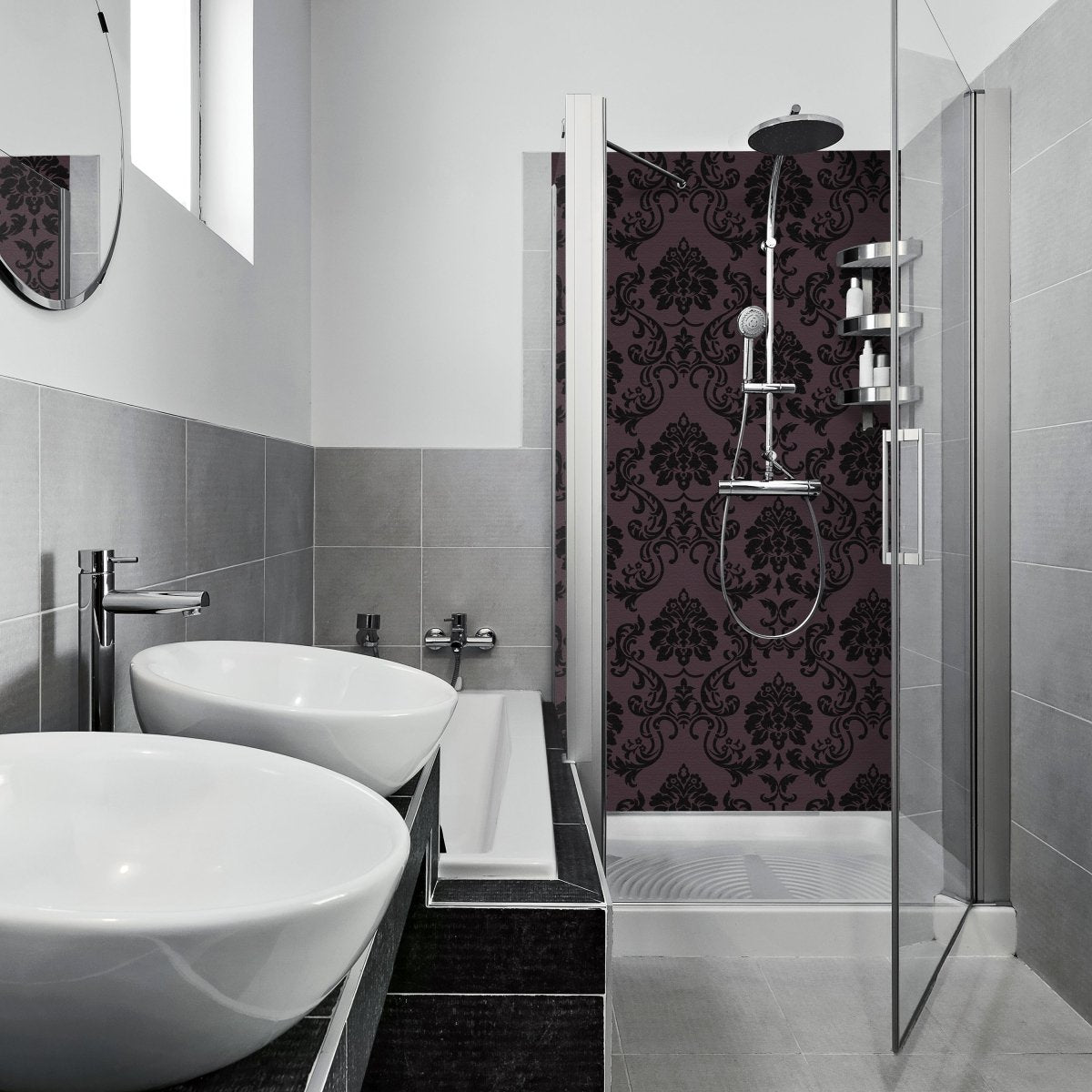 Duschwand Barockmuster Schwarz M0464 entdecken - Bild 1 Duschwand Barockmuster Schwarz M0464 entdecken - Bild 1