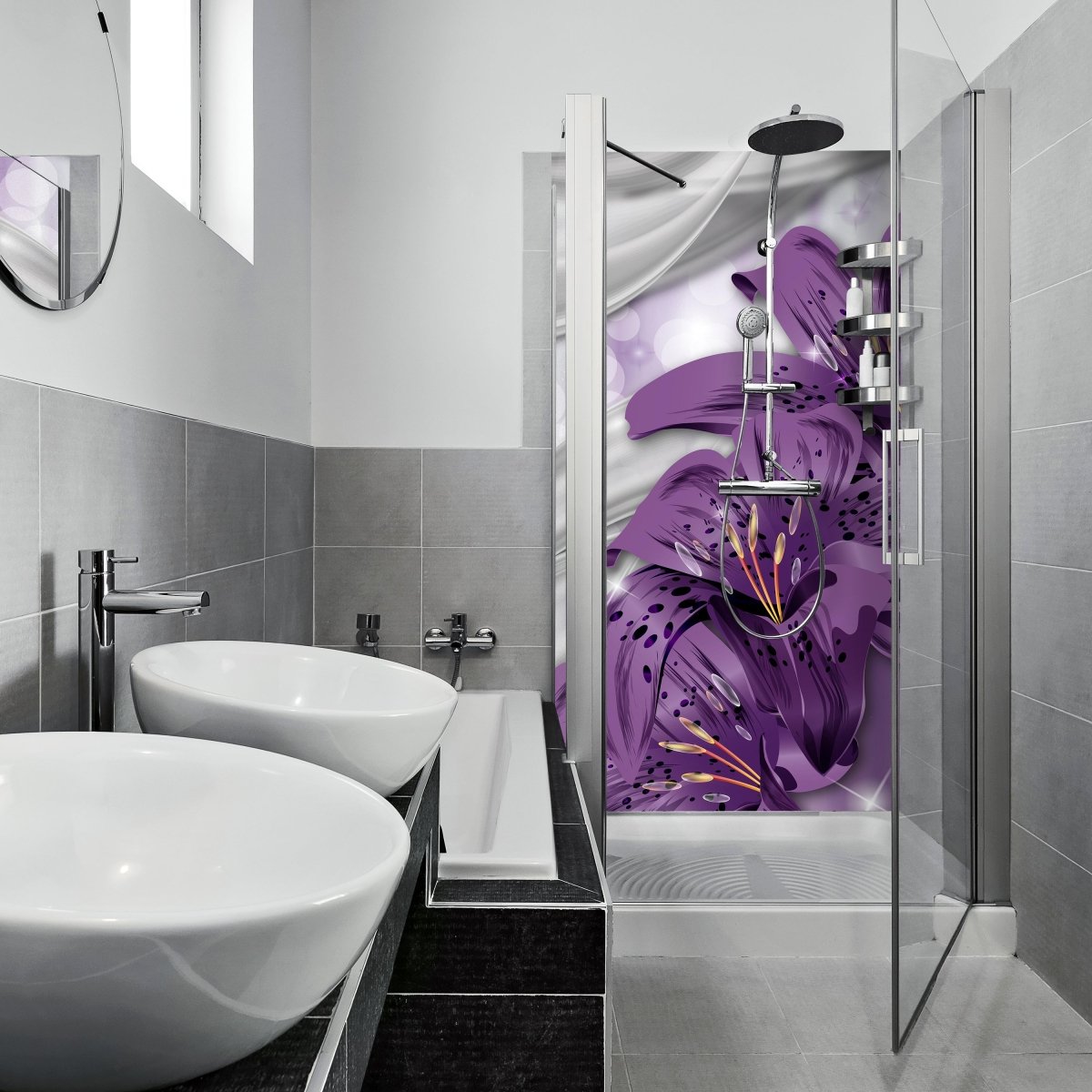 Duschwand Lilie Lila abstrakt M0526 entdecken - Bild 1 Duschwand Lilie Lila abstrakt M0526 entdecken - Bild 1