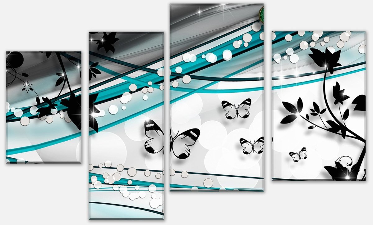 Leinwandbild Mehrteiler Schmetterling Ranken Grün M0535 Leinwandbild Mehrteiler Schmetterling Ranken Grün M0535