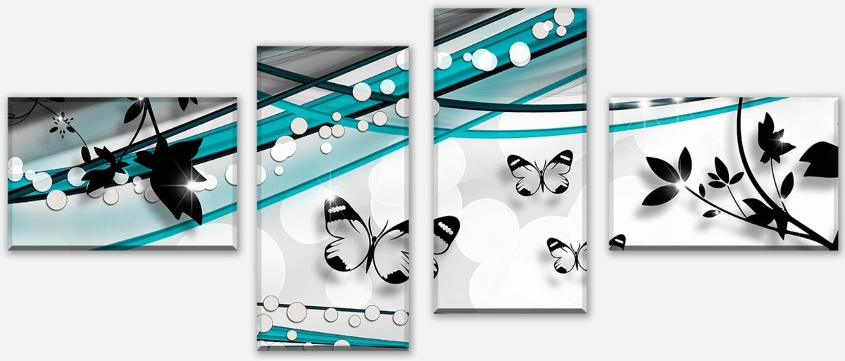 Leinwandbild Mehrteiler Schmetterling Ranken Grün M0535 Leinwandbild Mehrteiler Schmetterling Ranken Grün M0535