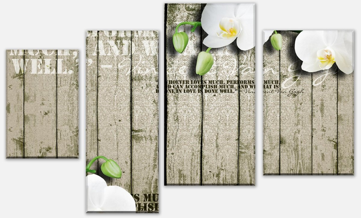 Leinwandbild Mehrteiler Holz Zaun weiße Orchidee M0539 Leinwandbild Mehrteiler Holz Zaun weiße Orchidee M0539