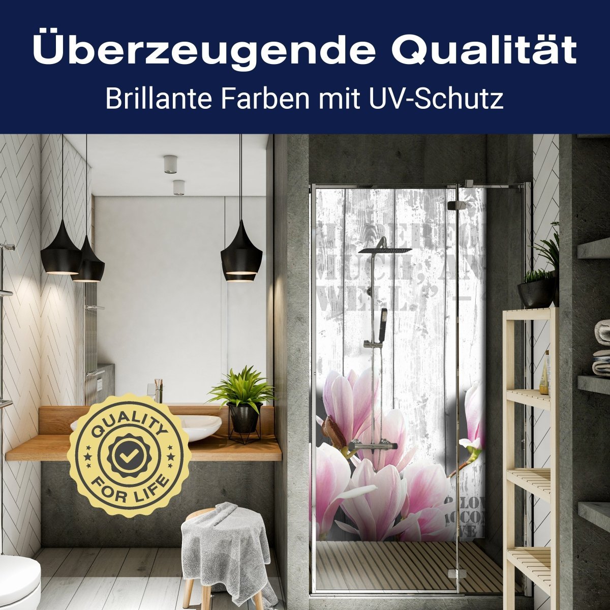 Duschwand Holz rosa Blüten M0540 entdecken - Bild 2 Duschwand Holz rosa Blüten M0540 entdecken - Bild 2