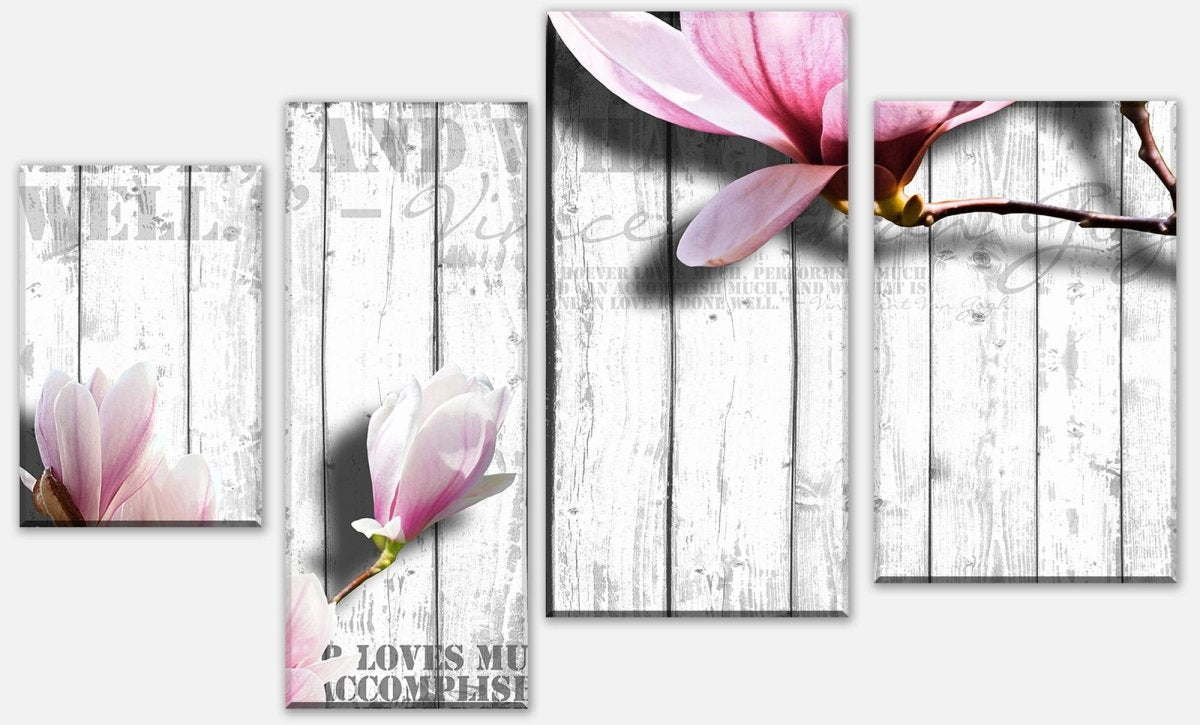 Leinwandbild Mehrteiler Holz rosa Blüten M0540 Leinwandbild Mehrteiler Holz rosa Blüten M0540