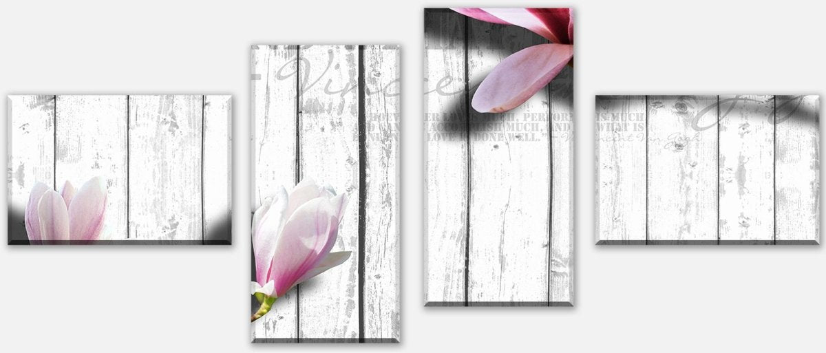Leinwandbild Mehrteiler Holz rosa Blüten M0540 Leinwandbild Mehrteiler Holz rosa Blüten M0540