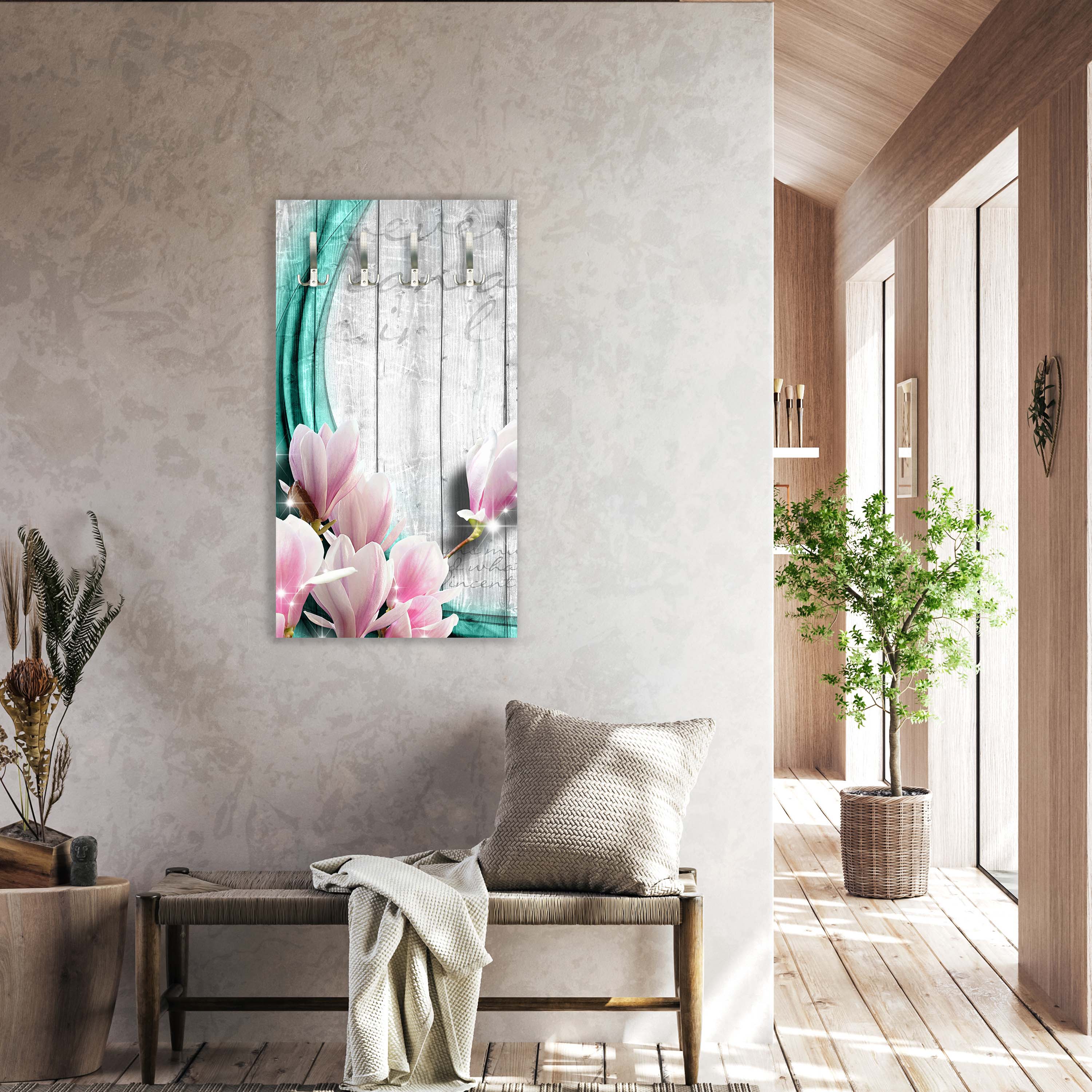 Garderobe Holz Blüten türkis M0541 entdecken - Bild 5 Garderobe Holz Blüten türkis M0541 entdecken - Bild 5