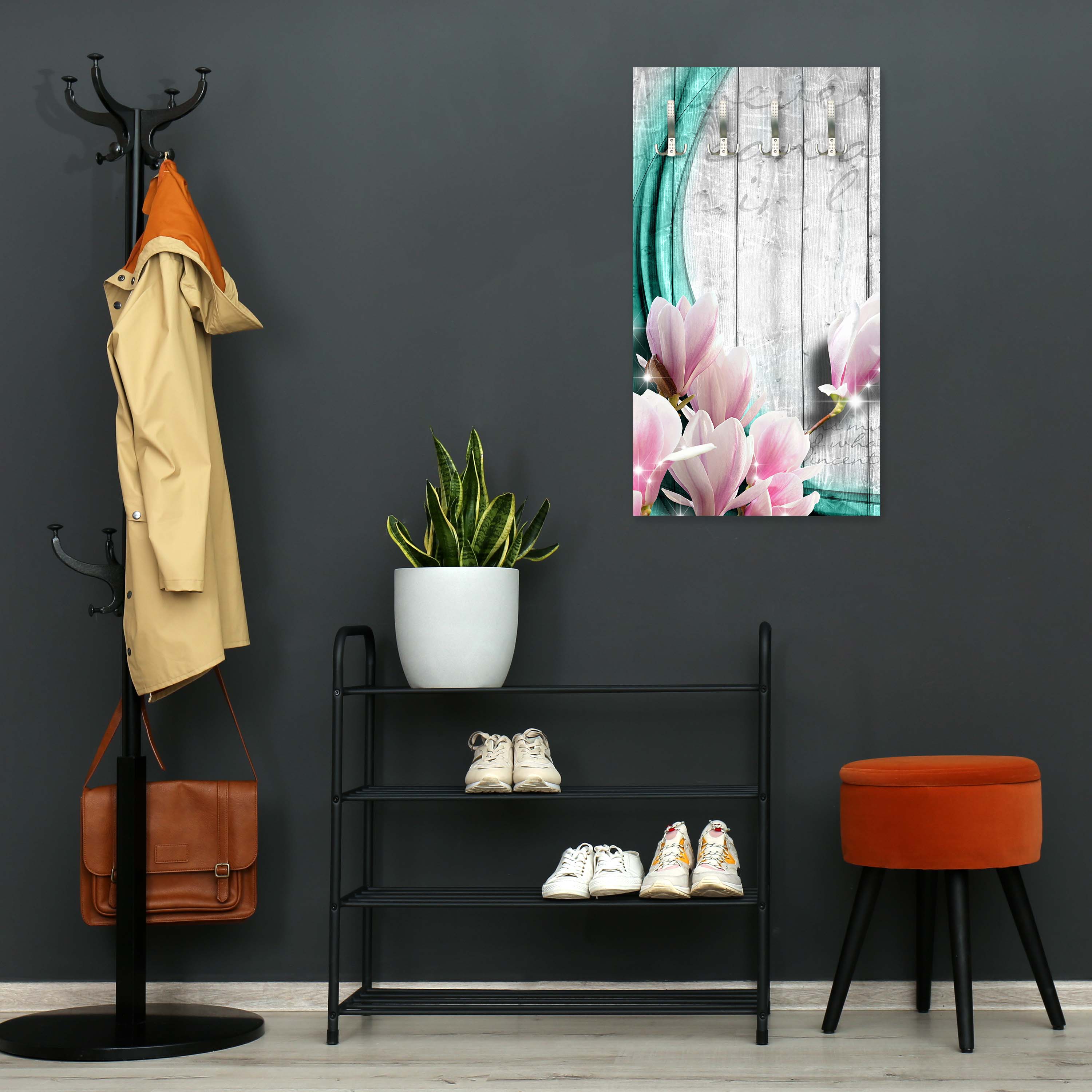 Garderobe Holz Blüten türkis M0541 entdecken - Bild 6 Garderobe Holz Blüten türkis M0541 entdecken - Bild 6