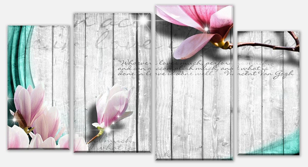 Leinwandbild Mehrteiler Holz Blüten türkis M0541 Leinwandbild Mehrteiler Holz Blüten türkis M0541