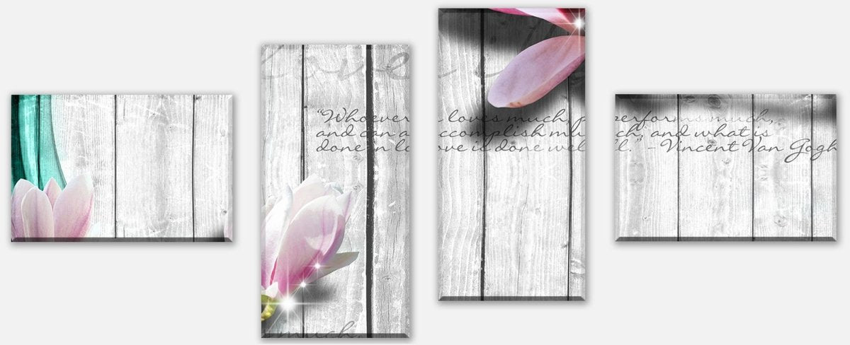 Leinwandbild Mehrteiler Holz Blüten türkis M0541 Leinwandbild Mehrteiler Holz Blüten türkis M0541