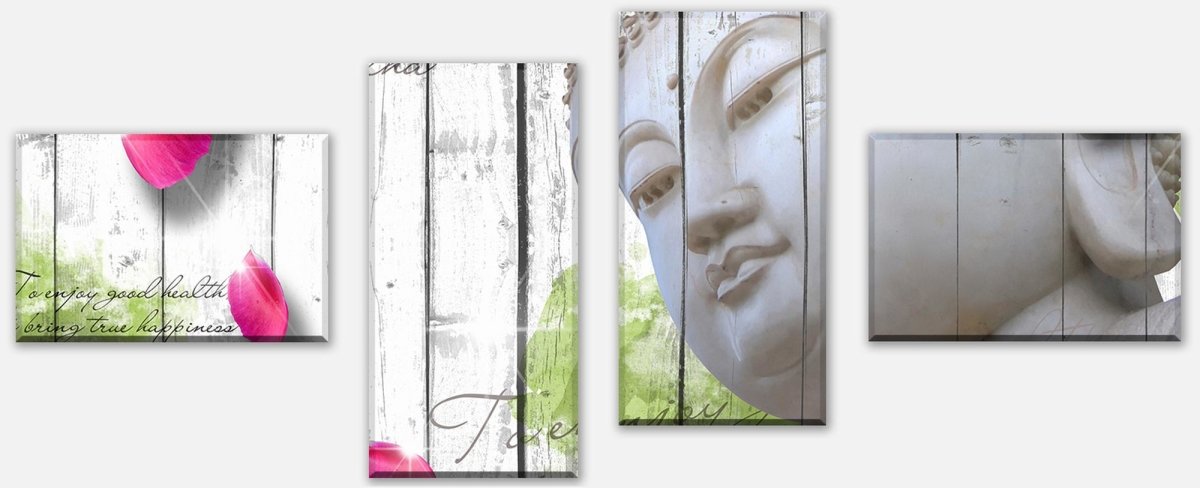 Leinwandbild Mehrteiler Holz Blüten Buddha M0544 Leinwandbild Mehrteiler Holz Blüten Buddha M0544