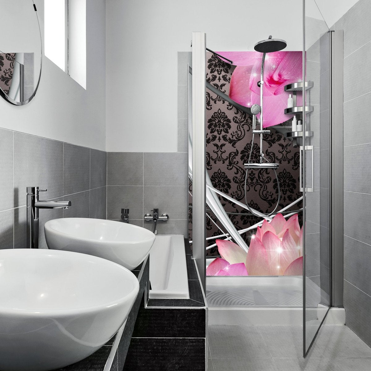 Duschwand Blüten Ornament M0545 entdecken - Bild 1 Duschwand Blüten Ornament M0545 entdecken - Bild 1