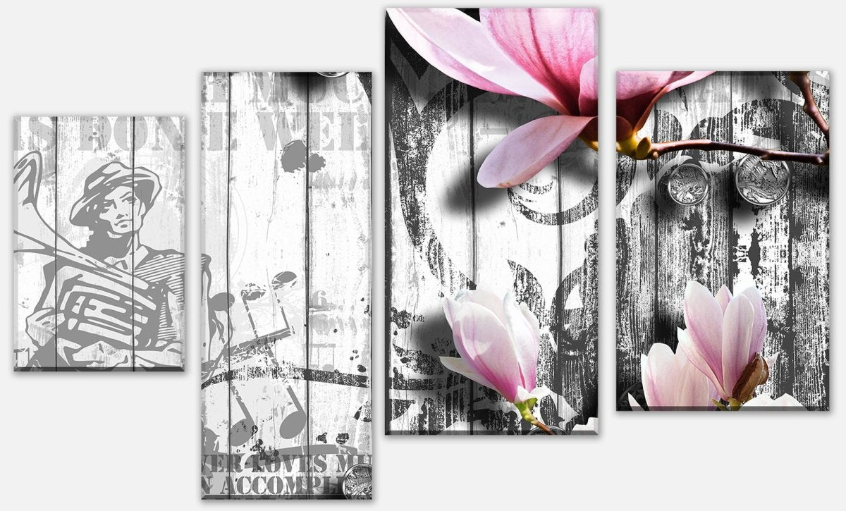 Leinwandbild Mehrteiler Musik Style Blüten Rosa M0547 Leinwandbild Mehrteiler Musik Style Blüten Rosa M0547