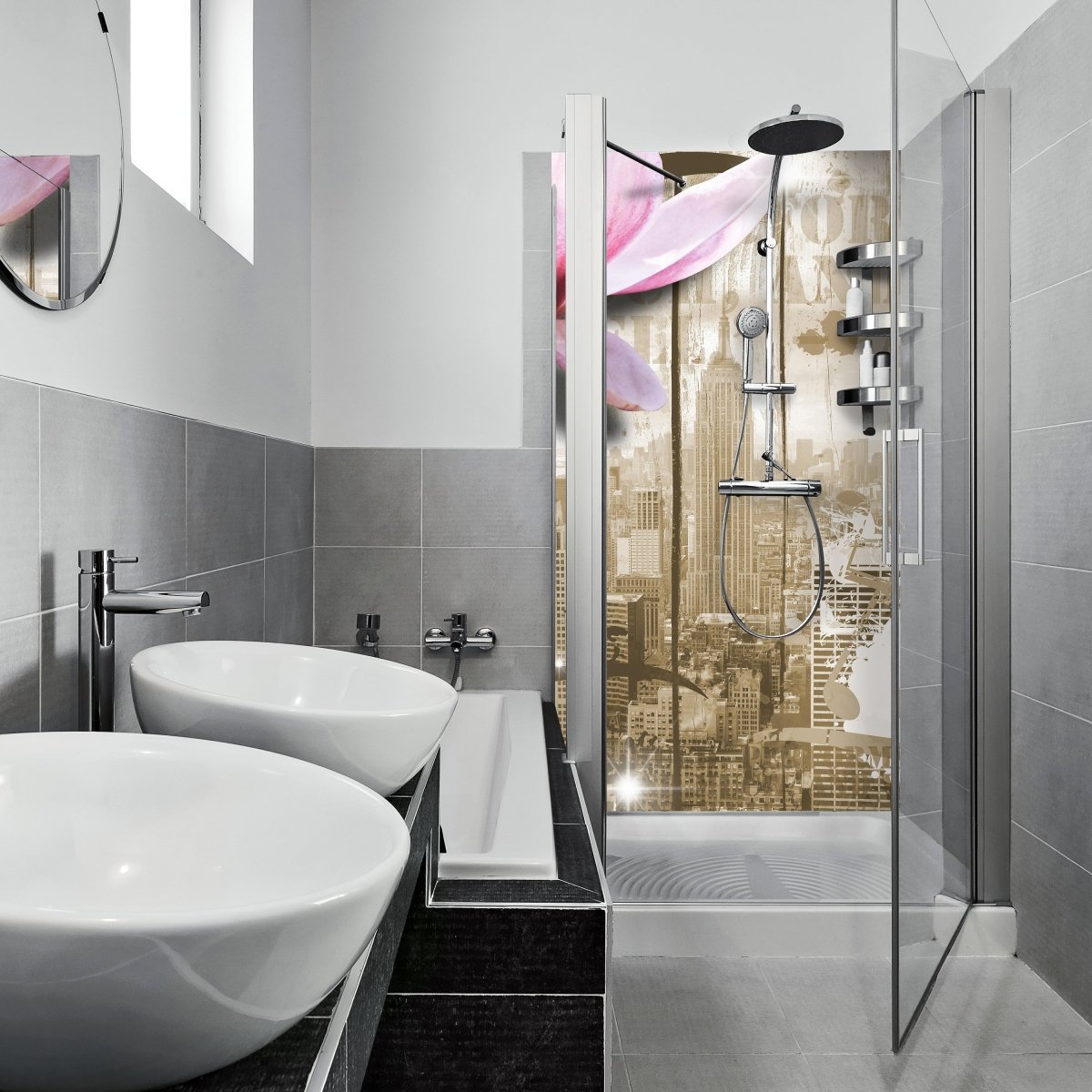 Duschwand Musik Vintage Blüten New York M0548 entdecken - Bild 1 Duschwand Musik Vintage Blüten New York M0548 entdecken - Bild 1