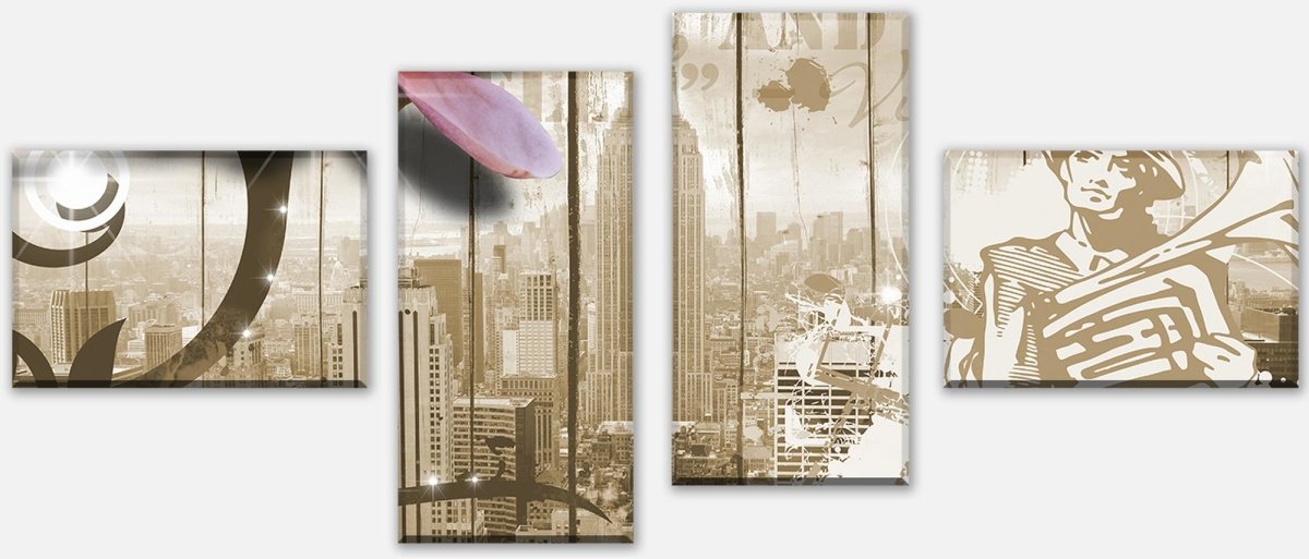 Leinwandbild Mehrteiler Musik Vintage Blüten New York M0548 Leinwandbild Mehrteiler Musik Vintage Blüten New York M0548