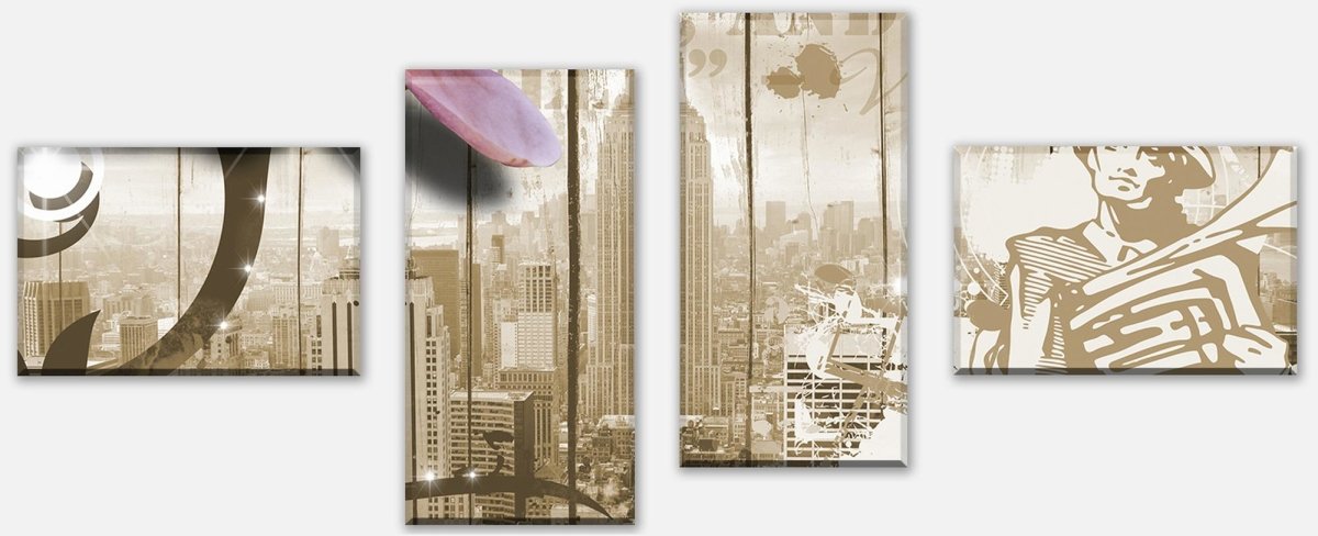 Leinwandbild Mehrteiler Musik Vintage Blüten New York M0548 Leinwandbild Mehrteiler Musik Vintage Blüten New York M0548