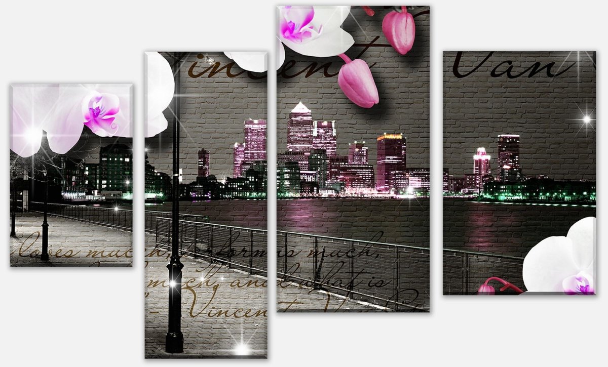 Leinwandbild Mehrteiler Klinker Vintage Blüten Modern M0549 Leinwandbild Mehrteiler Klinker Vintage Blüten Modern M0549