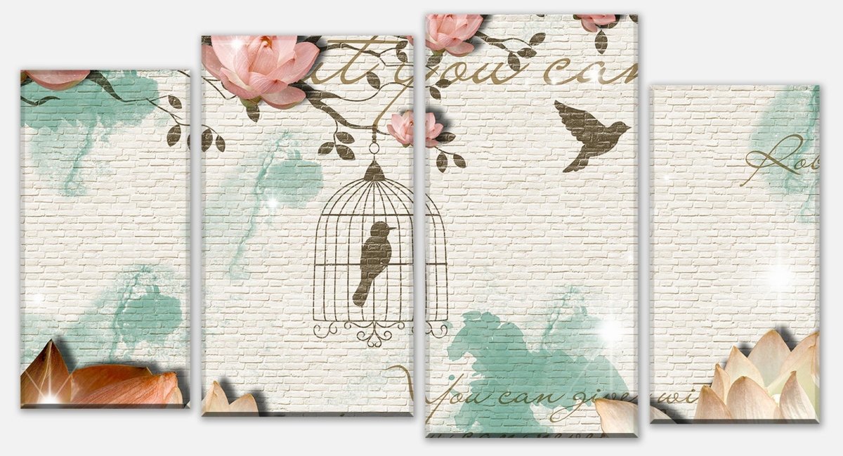 Leinwandbild Mehrteiler Klinker hell Vintage Vogel M0550 Leinwandbild Mehrteiler Klinker hell Vintage Vogel M0550