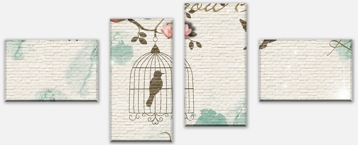 Leinwandbild Mehrteiler Klinker hell Vintage Vogel M0550 Leinwandbild Mehrteiler Klinker hell Vintage Vogel M0550