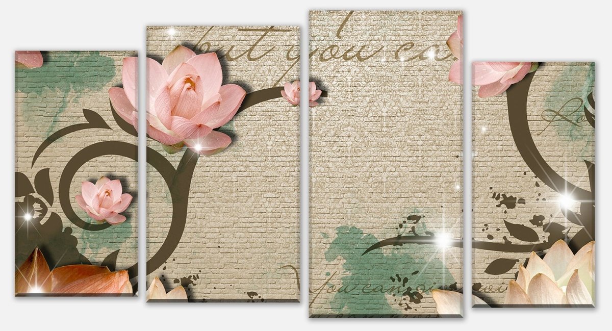 Leinwandbild Mehrteiler Klinker hell Vintage Blüten M0551 Leinwandbild Mehrteiler Klinker hell Vintage Blüten M0551