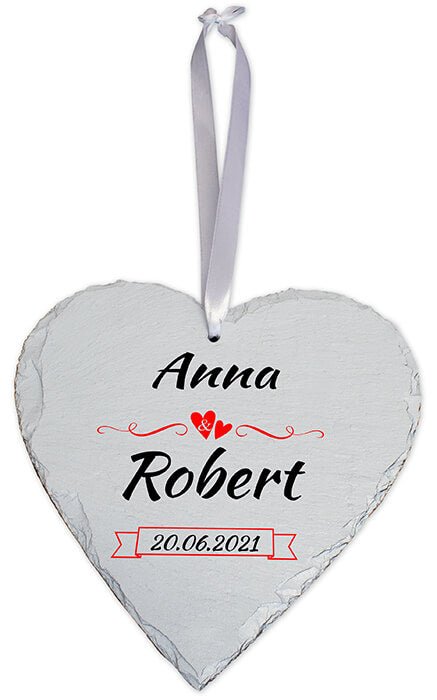 Schieferherz in weiß mit Namen und Datum M0598 - Bild 3 Schieferherz in weiß mit Namen und Datum M0598 - Bild 3