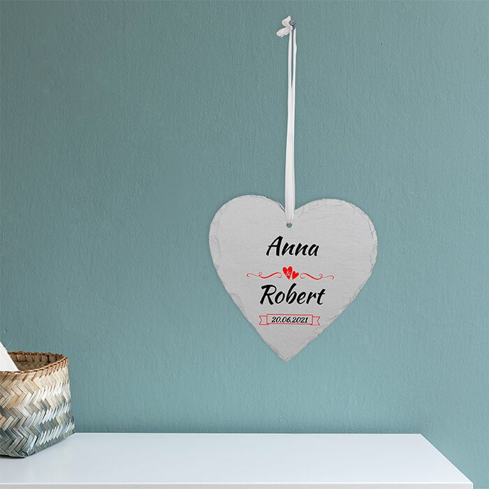 Schieferherz in weiß mit Namen und Datum M0598 - Bild 6 Schieferherz in weiß mit Namen und Datum M0598 - Bild 6