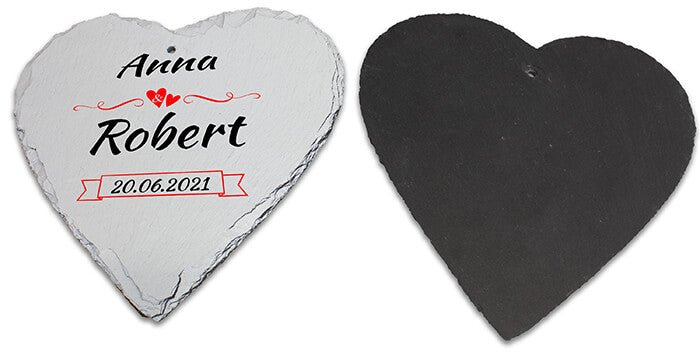 Schieferherz in weiß mit Namen und Datum M0598 - Bild 7 Schieferherz in weiß mit Namen und Datum M0598 - Bild 7