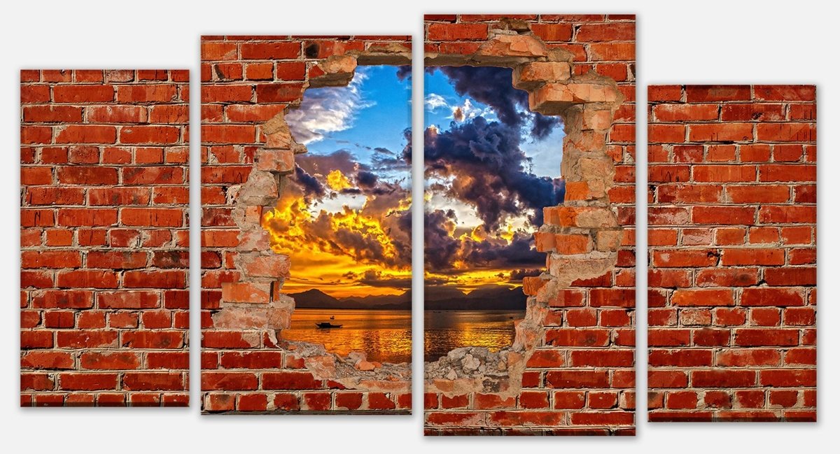 Leinwandbild Mehrteiler Sonnenuntergang im See - Roter Backstein M0608 Leinwandbild Mehrteiler Sonnenuntergang im See - Roter Backstein M0608