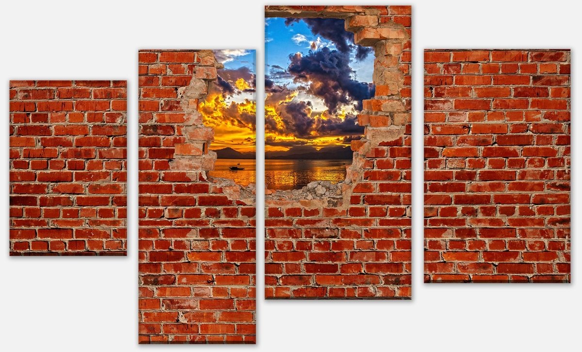 Leinwandbild Mehrteiler Sonnenuntergang im See - Roter Backstein M0608 Leinwandbild Mehrteiler Sonnenuntergang im See - Roter Backstein M0608