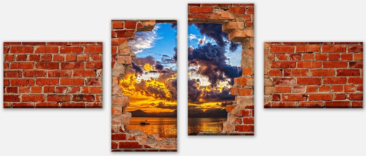 Leinwandbild Mehrteiler Sonnenuntergang im See - Roter Backstein M0608 Leinwandbild Mehrteiler Sonnenuntergang im See - Roter Backstein M0608