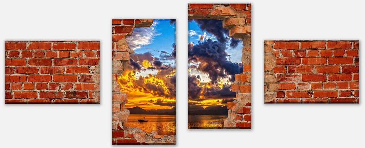 Leinwandbild Mehrteiler Sonnenuntergang im See - Roter Backstein M0608 Leinwandbild Mehrteiler Sonnenuntergang im See - Roter Backstein M0608