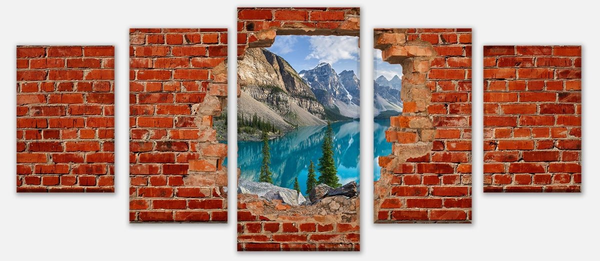Leinwandbild Mehrteiler Moraine See Panorama - Roter Backstein M0609 entdecken - Bild 1 Leinwandbild Mehrteiler Moraine See Panorama - Roter Backstein M0609 entdecken - Bild 1