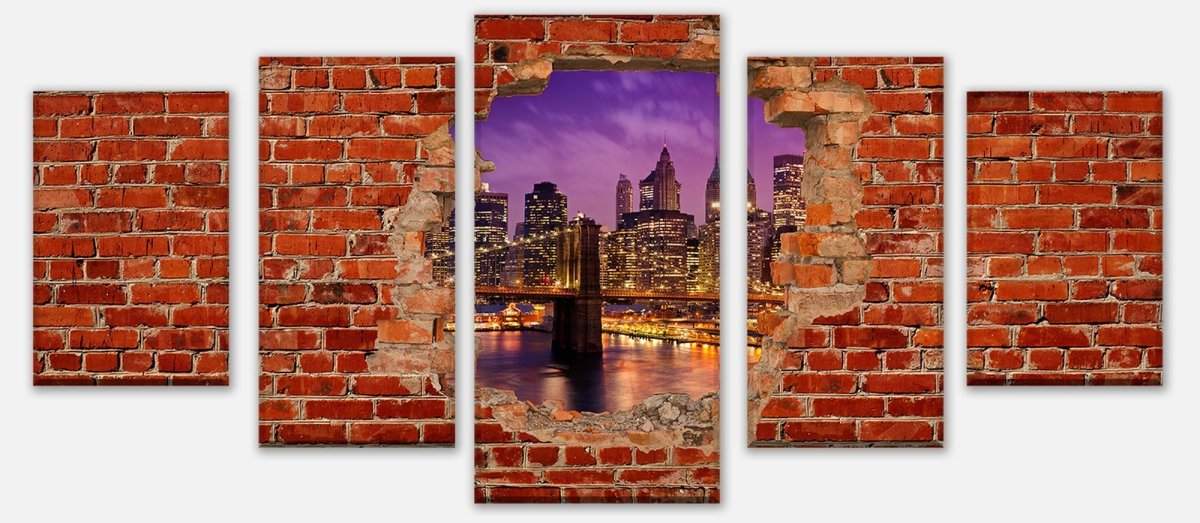 Leinwandbild Mehrteiler New York bei Nacht - Roter Backstein M0611 entdecken - Bild 1 Leinwandbild Mehrteiler New York bei Nacht - Roter Backstein M0611 entdecken - Bild 1