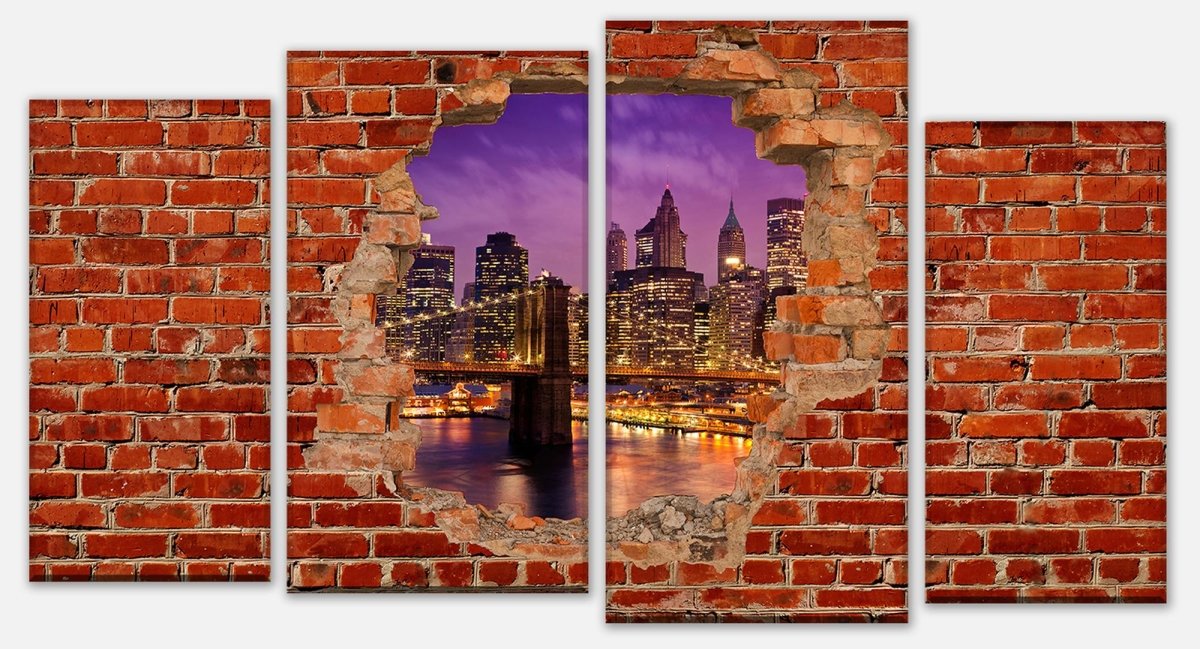 Leinwandbild Mehrteiler New York bei Nacht - Roter Backstein M0611 Leinwandbild Mehrteiler New York bei Nacht - Roter Backstein M0611