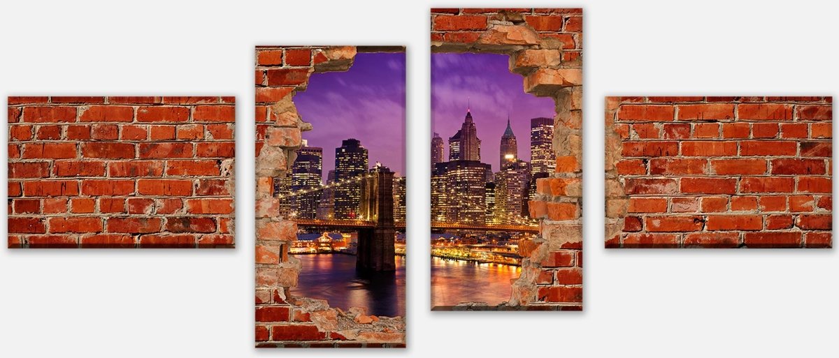 Leinwandbild Mehrteiler New York bei Nacht - Roter Backstein M0611 Leinwandbild Mehrteiler New York bei Nacht - Roter Backstein M0611