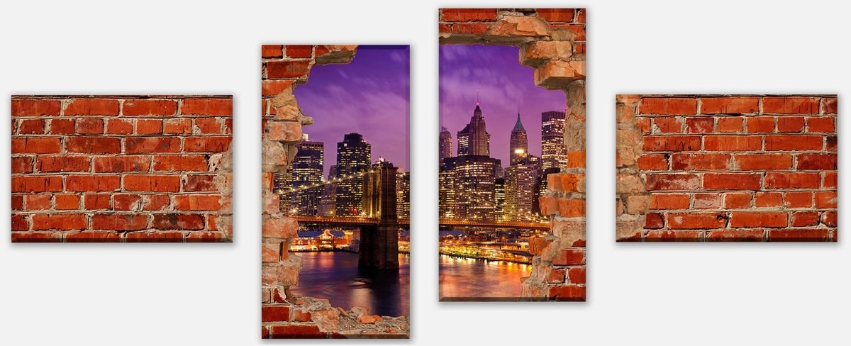 Leinwandbild Mehrteiler New York bei Nacht - Roter Backstein M0611 Leinwandbild Mehrteiler New York bei Nacht - Roter Backstein M0611