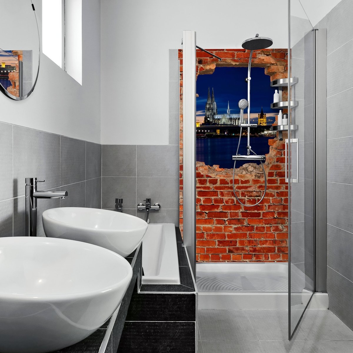 Duschwand Köln bei Nacht - Roter Backstein M0613 entdecken - Bild 1 Duschwand Köln bei Nacht - Roter Backstein M0613 entdecken - Bild 1