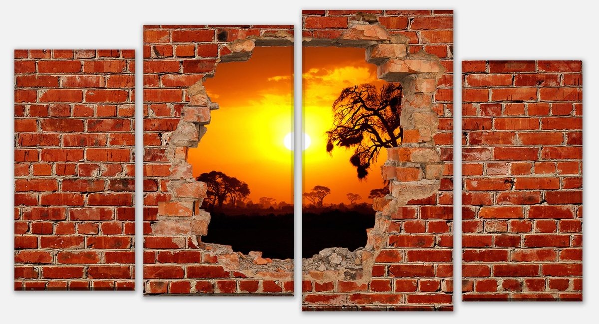 Leinwandbild Mehrteiler Steppe Sonnenuntergang - Roter Backstein M0614 Leinwandbild Mehrteiler Steppe Sonnenuntergang - Roter Backstein M0614