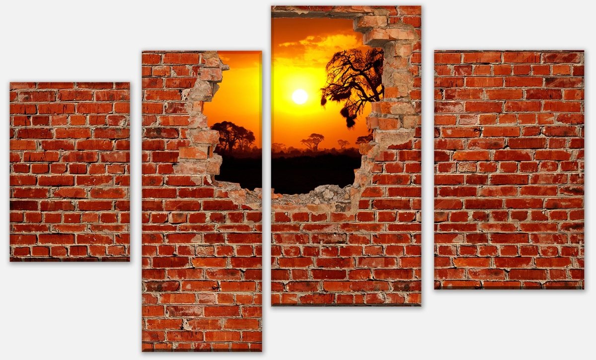 Leinwandbild Mehrteiler Steppe Sonnenuntergang - Roter Backstein M0614 Leinwandbild Mehrteiler Steppe Sonnenuntergang - Roter Backstein M0614