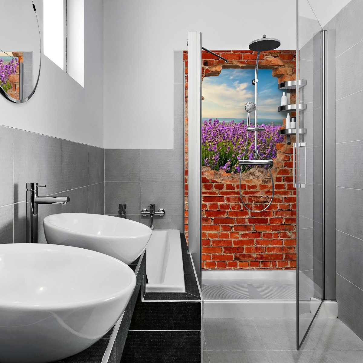 Duschwand Lavendel - Roter Backstein M0615 entdecken - Bild 1 Duschwand Lavendel - Roter Backstein M0615 entdecken - Bild 1