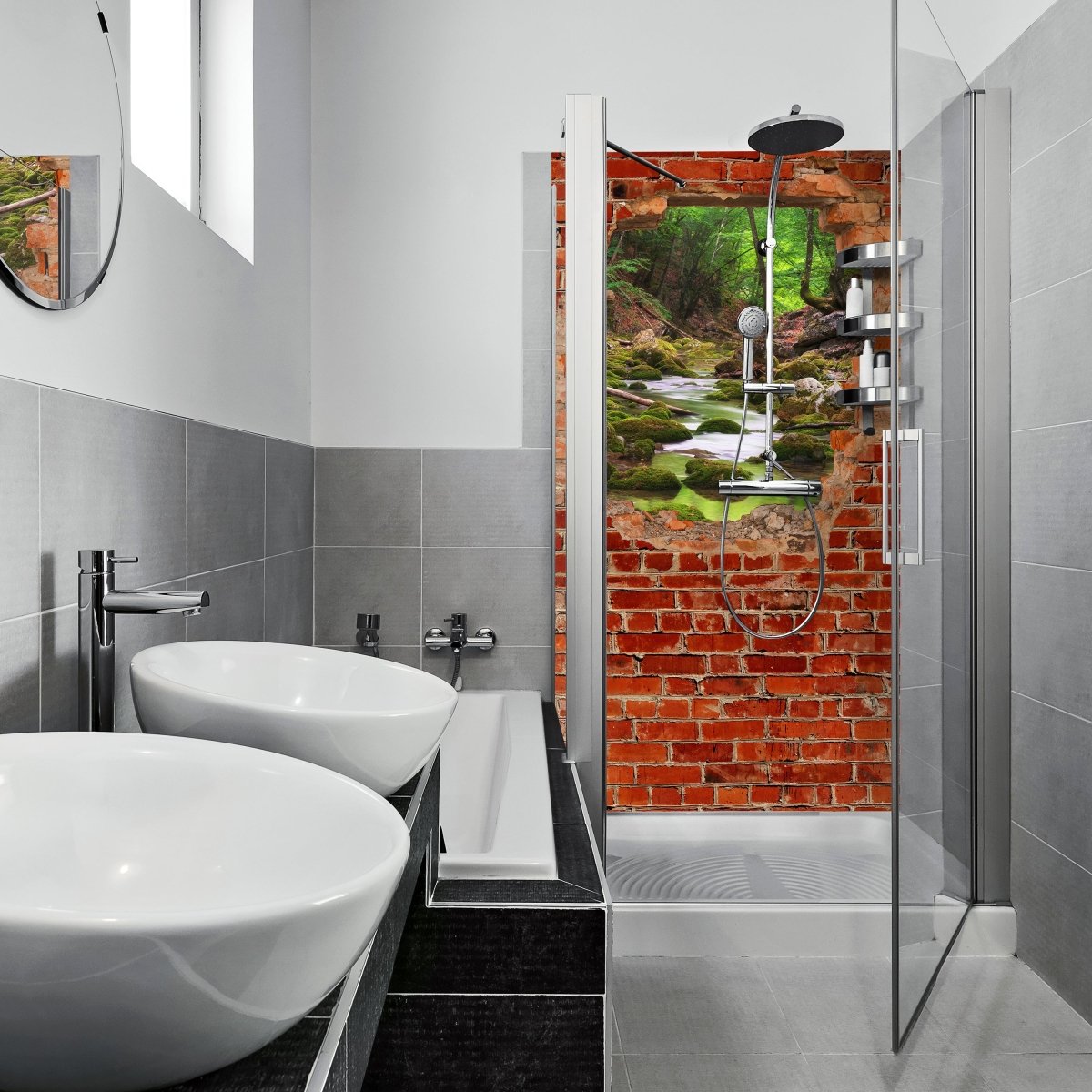 Duschwand Fluss im Wald - Roter Backstein M0617 entdecken - Bild 1 Duschwand Fluss im Wald - Roter Backstein M0617 entdecken - Bild 1