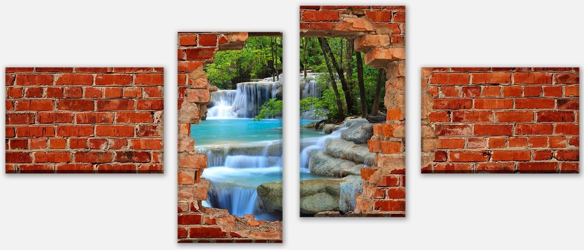 Leinwandbild Mehrteiler Wasserfall im Wald - Roter Backstein M0618 Leinwandbild Mehrteiler Wasserfall im Wald - Roter Backstein M0618