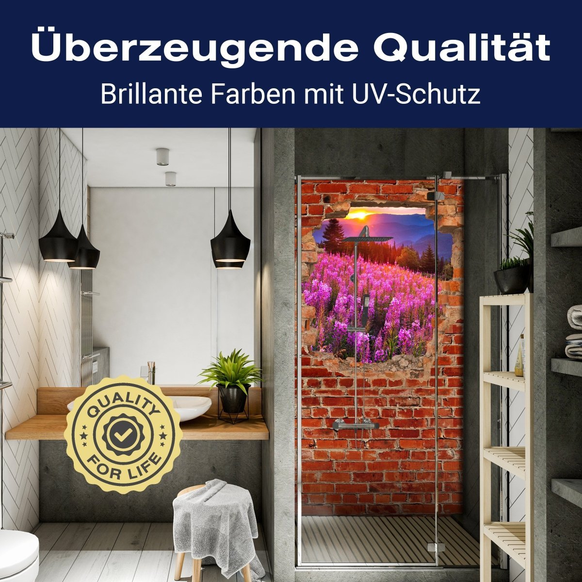 Duschwand Herbst in den Bergen - Roter Backstein M0619 entdecken - Bild 2 Duschwand Herbst in den Bergen - Roter Backstein M0619 entdecken - Bild 2