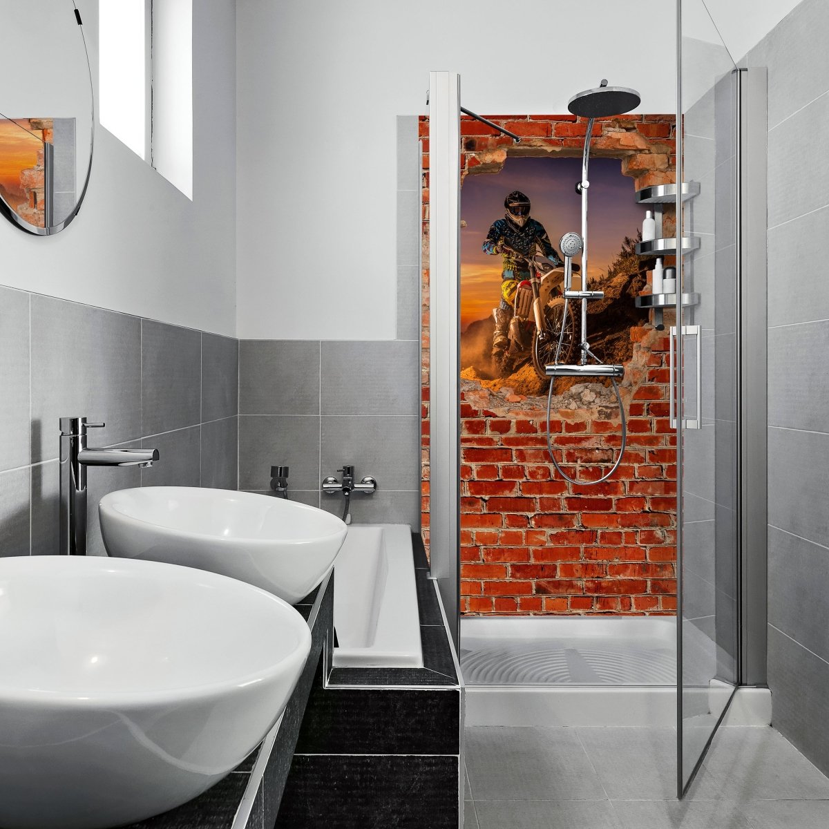 Duschwand Extreme Biker - Roter Backstein M0620 entdecken - Bild 1 Duschwand Extreme Biker - Roter Backstein M0620 entdecken - Bild 1