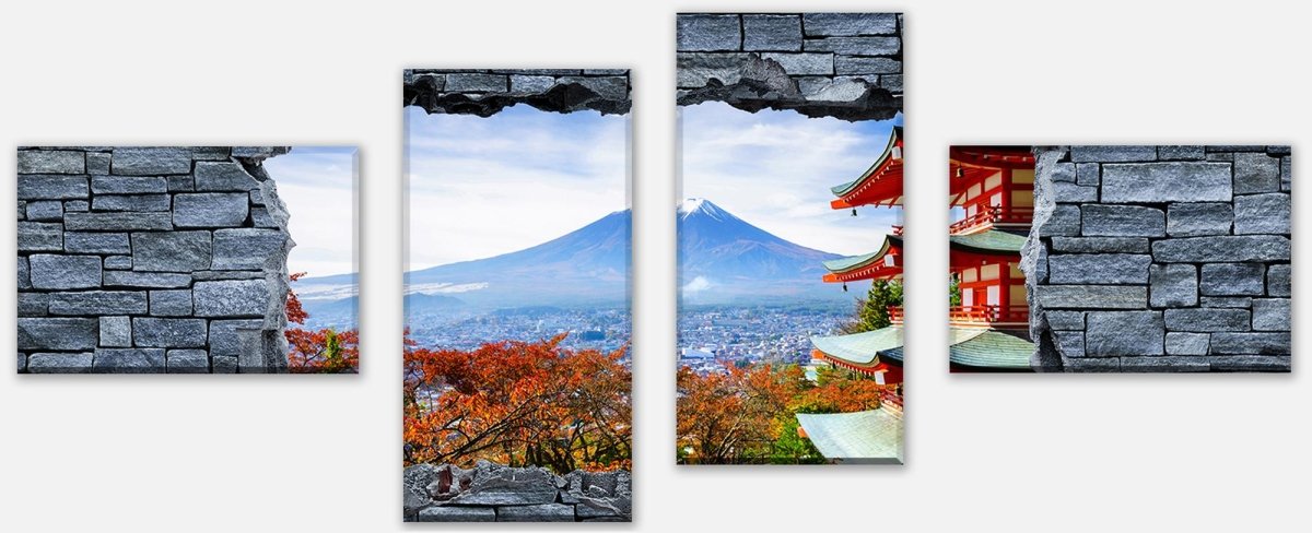 Leinwandbild Mehrteiler 3D Optik -Mount Fuji-Chureito Pagoda M0622 Leinwandbild Mehrteiler 3D Optik -Mount Fuji-Chureito Pagoda M0622
