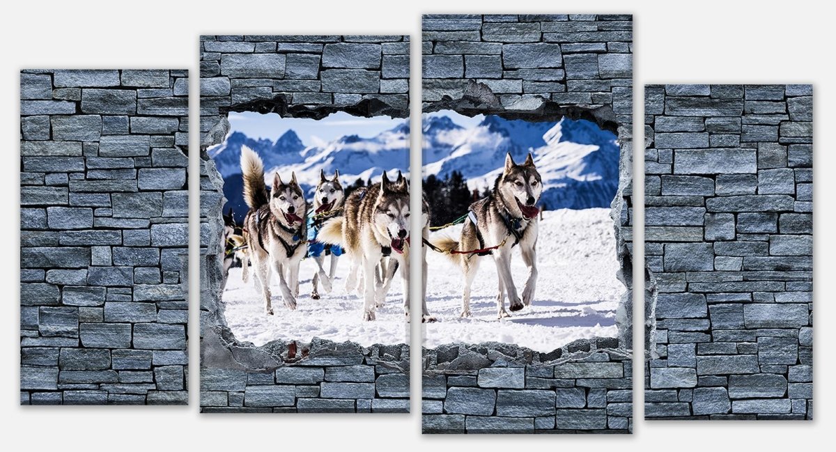Leinwandbild Mehrteiler 3D Schlittenhunde in Speed Racing M0623 Leinwandbild Mehrteiler 3D Schlittenhunde in Speed Racing M0623