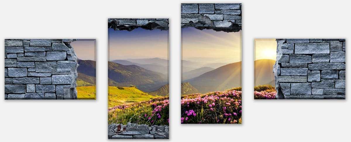 Leinwandbild Mehrteiler 3D Bergrücken im Sonnenlicht - Steinmauer M0624 Leinwandbild Mehrteiler 3D Bergrücken im Sonnenlicht - Steinmauer M0624