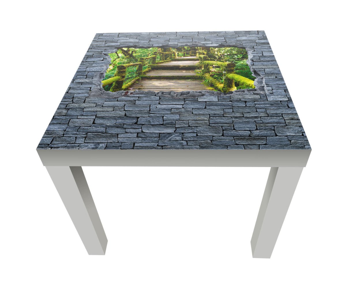 Beistelltisch 3D Optik -Holztreppen im Urwald - Steinmauer M0626 entdecken - Bild 1 Beistelltisch 3D Optik -Holztreppen im Urwald - Steinmauer M0626 entdecken - Bild 1