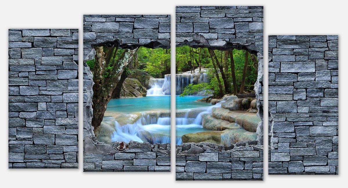 Leinwandbild Mehrteiler 3D Erawan Wasserfall im Thailand - Steinmauer M0627 Leinwandbild Mehrteiler 3D Erawan Wasserfall im Thailand - Steinmauer M0627