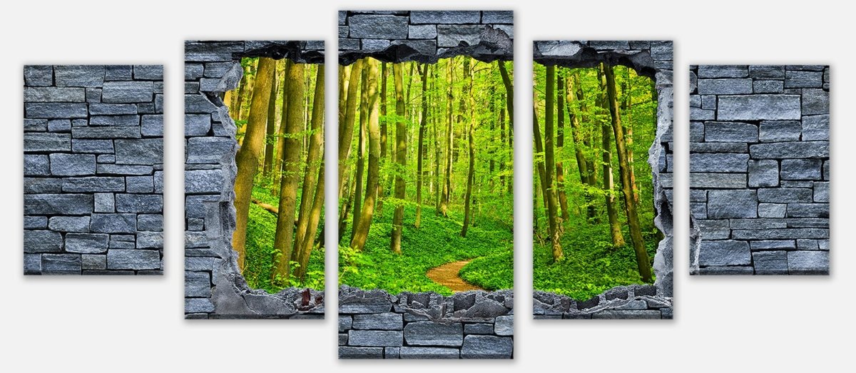 Leinwandbild Mehrteiler 3D Weg im Wald - grobe Steinmauer M0628 entdecken - Bild 1 Leinwandbild Mehrteiler 3D Weg im Wald - grobe Steinmauer M0628 entdecken - Bild 1