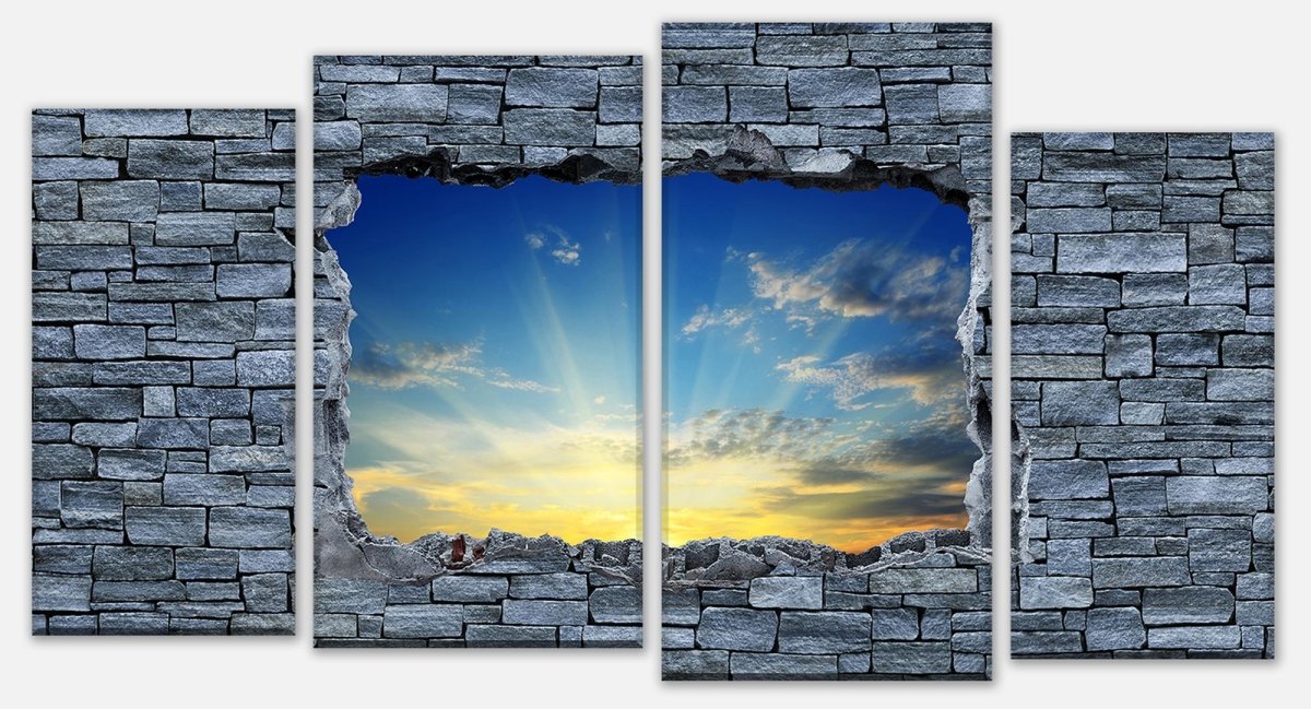 Leinwandbild Mehrteiler 3D Sonnenaufgang - grobe Steinmauer M0630 Leinwandbild Mehrteiler 3D Sonnenaufgang - grobe Steinmauer M0630