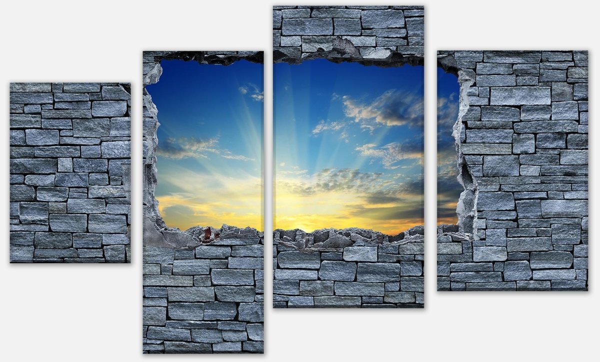 Leinwandbild Mehrteiler 3D Sonnenaufgang - grobe Steinmauer M0630 Leinwandbild Mehrteiler 3D Sonnenaufgang - grobe Steinmauer M0630